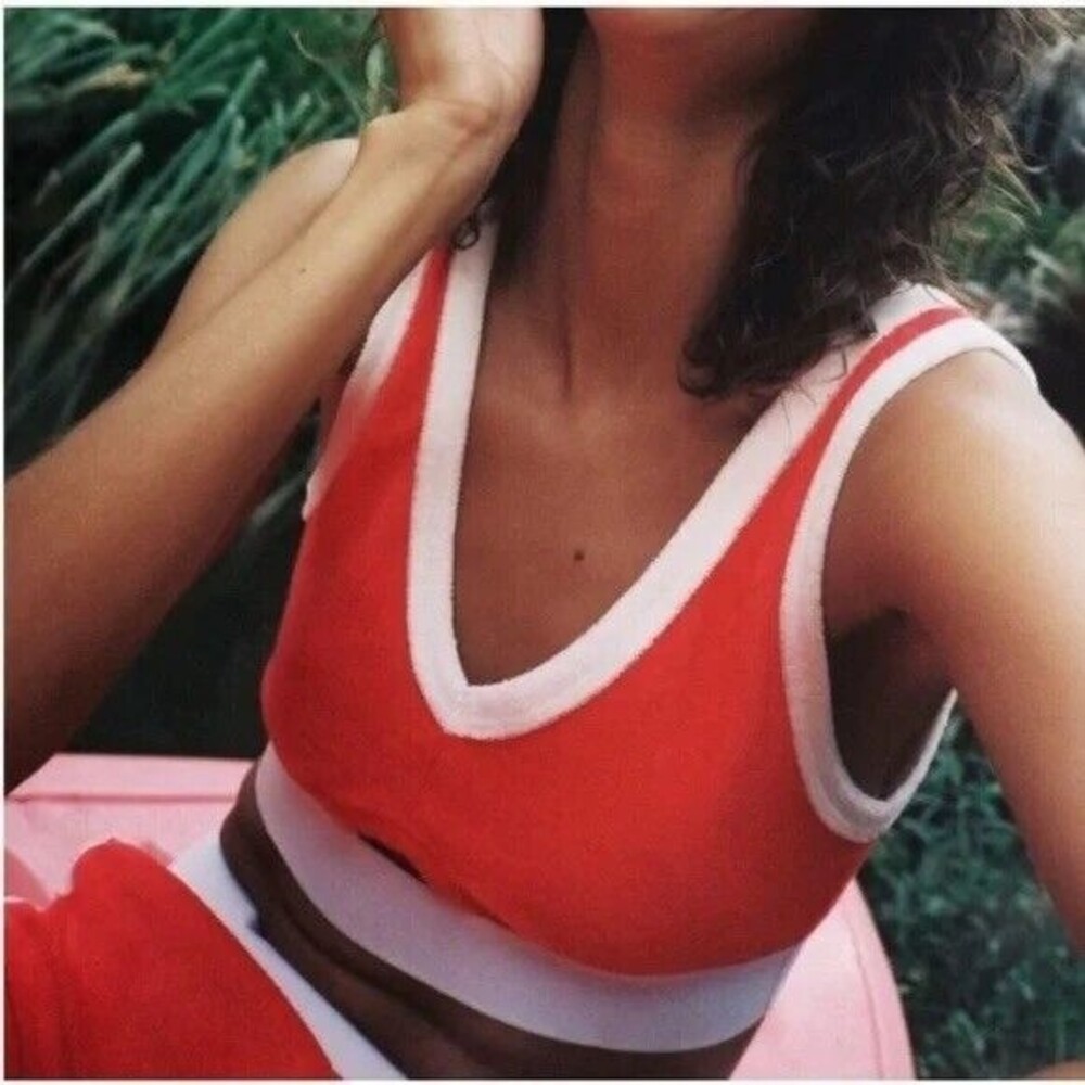 NWT Zara Red and White Size Small Cut Out Terry Cloth Bralette Tank Crop Top